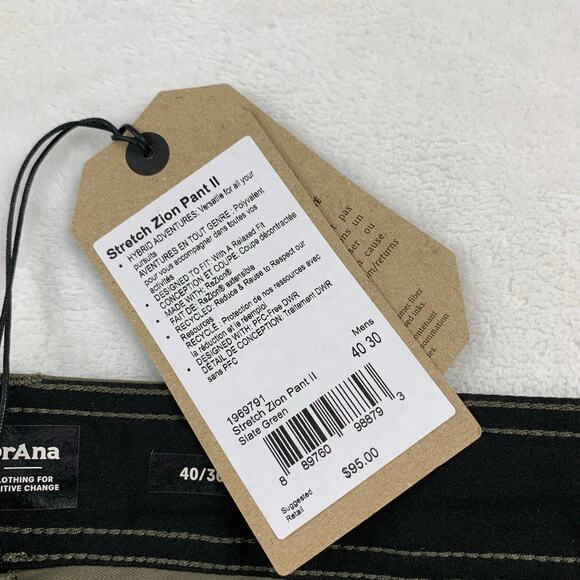 NWT Prana Stretch Zion Pants II Standard Mens 40x30 Slate Green Outdoor Hiking - Picture 6 of 15